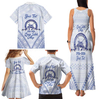 Queen Salote College 100 Years Personalized Family Matching Tank Maxi Dress and Hawaiian Shirt Tonga QSC Heilala Lei White Ngatu Pattern LT14 - Polynesian Pride