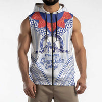 Queen Salote College 100 Years Personalized Sleeveless Zip Hoodie Tonga QSC Heilala Lei White Ngatu Pattern