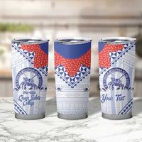 Queen Salote College 100 Years Personalized Tumbler Cup Tonga QSC Heilala Lei White Ngatu Pattern