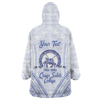 Queen Salote College 100 Years Personalized Wearable Blanket Hoodie Tonga QSC Heilala Lei White Ngatu Pattern LT14 - Polynesian Pride