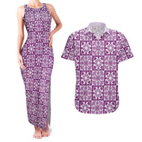 Poni Palaka Quilt Hawaii Couples Matching Tank Maxi Dress and Hawaiian Shirt Hawaiian Tropical Monstera Sea Turtle LT14 Purple - Polynesian Pride