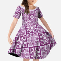 Poni Palaka Quilt Hawaii Family Matching Mermaid Dress and Hawaiian Shirt Hawaiian Tropical Monstera Sea Turtle LT14 Daughter's Dress Purple - Polynesian Pride