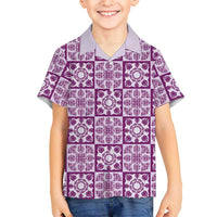 Poni Palaka Quilt Hawaii Family Matching Mermaid Dress and Hawaiian Shirt Hawaiian Tropical Monstera Sea Turtle LT14 Son's Shirt Purple - Polynesian Pride