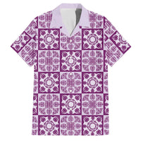 Poni Palaka Quilt Hawaii Family Matching Short Sleeve Bodycon Dress and Hawaiian Shirt Hawaiian Tropical Monstera Sea Turtle LT14 Dad's Shirt - Short Sleeve Purple - Polynesian Pride