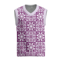 Poni Palaka Quilt Hawaii Christmas Knitted V-Neck Vest Hawaiian Tropical Monstera Sea Turtle