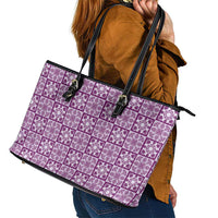 Poni Palaka Quilt Hawaii Leather Tote Bag Hawaiian Tropical Monstera Sea Turtle