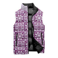 Poni Palaka Quilt Hawaii Sleeveless Puffer Jacket Hawaiian Tropical Monstera Sea Turtle