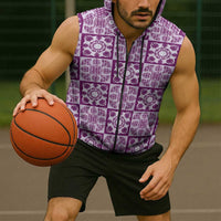 Poni Palaka Quilt Hawaii Sleeveless Zip Hoodie Hawaiian Tropical Monstera Sea Turtle