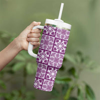 Poni Palaka Quilt Hawaii Tumbler With Handle Hawaiian Tropical Monstera Sea Turtle