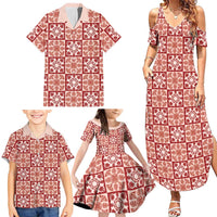 Ulaula Palaka Quilt Hawaii Family Matching Summer Maxi Dress and Hawaiian Shirt Hawaiian Tropical Monstera Sea Turtle LT14 - Polynesian Pride