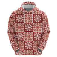 Ulaula Palaka Quilt Hawaii Hoodie Hawaiian Tropical Monstera Sea Turtle