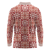 Ulaula Palaka Quilt Hawaii Long Sleeve Polo Shirt Hawaiian Tropical Monstera Sea Turtle