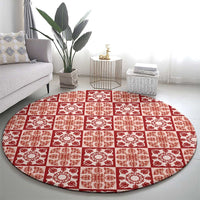 Ulaula Palaka Quilt Hawaii Round Carpet Hawaiian Tropical Monstera Sea Turtle