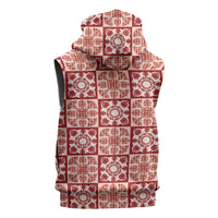Ulaula Palaka Quilt Hawaii Sleeveless Hoodie Hawaiian Tropical Monstera Sea Turtle