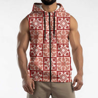 Ulaula Palaka Quilt Hawaii Sleeveless Zip Hoodie Hawaiian Tropical Monstera Sea Turtle