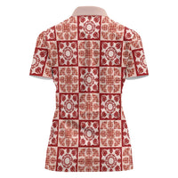 Ulaula Palaka Quilt Hawaii Women Polo Shirt Hawaiian Tropical Monstera Sea Turtle