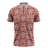 Ulaula Palaka Quilt Hawaii Zipper Polo Shirt Hawaiian Tropical Monstera Sea Turtle