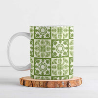 Omaomao Palaka Quilt Hawaii Ceramic Mug Hawaiian Tropical Monstera Sea Turtle