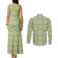 Omaomao Palaka Quilt Hawaii Couples Matching Tank Maxi Dress and Long Sleeve Button Shirt Hawaiian Tropical Monstera Sea Turtle LT14 - Polynesian Pride