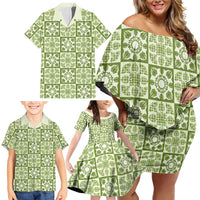 Omaomao Palaka Quilt Hawaii Family Matching Off Shoulder Short Dress and Hawaiian Shirt Hawaiian Tropical Monstera Sea Turtle LT14 - Polynesian Pride