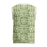 Omaomao Palaka Quilt Hawaii Christmas Knitted V-Neck Vest Hawaiian Tropical Monstera Sea Turtle
