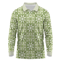 Omaomao Palaka Quilt Hawaii Long Sleeve Polo Shirt Hawaiian Tropical Monstera Sea Turtle