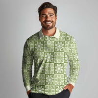 Omaomao Palaka Quilt Hawaii Long Sleeve Polo Shirt Hawaiian Tropical Monstera Sea Turtle