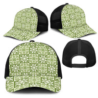 Omaomao Palaka Quilt Hawaii Mesh Trucker Cap Hawaiian Tropical Monstera Sea Turtle