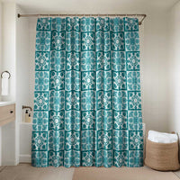 Cyan Palaka Quilt Hawaii Bathroom Set Hawaiian Tropical Monstera Sea Turtle
