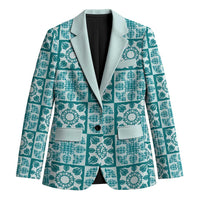 Cyan Palaka Quilt Hawaii Blazer Hawaiian Tropical Monstera Sea Turtle