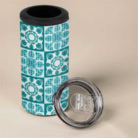 Cyan Palaka Quilt Hawaii 4 in 1 Can Cooler Tumbler Hawaiian Tropical Monstera Sea Turtle