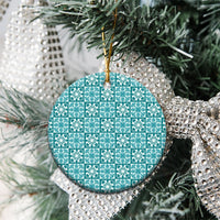 Cyan Palaka Quilt Hawaii Ceramic Ornament Hawaiian Tropical Monstera Sea Turtle