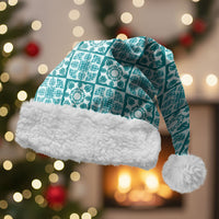Cyan Palaka Quilt Hawaii Christmas Santa Hat Hawaiian Tropical Monstera Sea Turtle