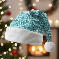 Cyan Palaka Quilt Hawaii Christmas Santa Hat Hawaiian Tropical Monstera Sea Turtle