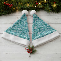 Cyan Palaka Quilt Hawaii Christmas Santa Hat Hawaiian Tropical Monstera Sea Turtle