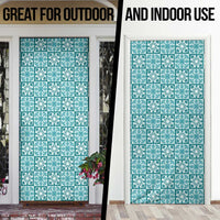 Cyan Palaka Quilt Hawaii Door Cover Hawaiian Tropical Monstera Sea Turtle