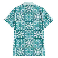 Cyan Palaka Quilt Hawaii Family Matching Mermaid Dress and Hawaiian Shirt Hawaiian Tropical Monstera Sea Turtle LT14 - Polynesian Pride