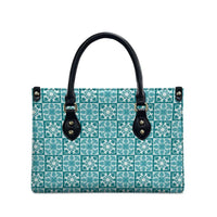 Cyan Palaka Quilt Hawaii Leather Bag Hawaiian Tropical Monstera Sea Turtle
