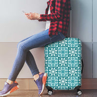 Cyan Palaka Quilt Hawaii Luggage Cover Hawaiian Tropical Monstera Sea Turtle