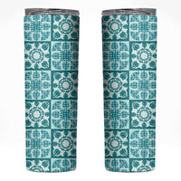 Cyan Palaka Quilt Hawaii Skinny Tumbler Hawaiian Tropical Monstera Sea Turtle