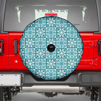 Cyan Palaka Quilt Hawaii Spare Tire Cover Hawaiian Tropical Monstera Sea Turtle