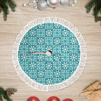 Cyan Palaka Quilt Hawaii Tree Skirt Hawaiian Tropical Monstera Sea Turtle