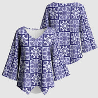 Polu Palaka Quilt Hawaii Kimono Sleeve Blouse Hawaiian Tropical Monstera Sea Turtle