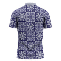Polu Palaka Quilt Hawaii Zipper Polo Shirt Hawaiian Tropical Monstera Sea Turtle