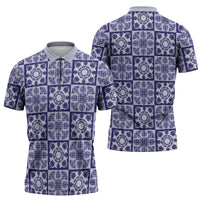 Polu Palaka Quilt Hawaii Zipper Polo Shirt Hawaiian Tropical Monstera Sea Turtle