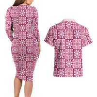 Akala Palaka Quilt Hawaii Couples Matching Long Sleeve Bodycon Dress and Hawaiian Shirt Hawaiian Tropical Monstera Sea Turtle LT14 - Polynesian Pride