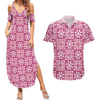 Akala Palaka Quilt Hawaii Couples Matching Summer Maxi Dress and Hawaiian Shirt Hawaiian Tropical Monstera Sea Turtle