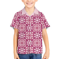 Akala Palaka Quilt Hawaii Family Matching Off Shoulder Short Dress and Hawaiian Shirt Hawaiian Tropical Monstera Sea Turtle LT14 Son's Shirt Pink - Polynesian Pride