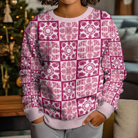 Akala Palaka Quilt Hawaii Kid Ugly Christmas Sweater Hawaiian Tropical Monstera Sea Turtle