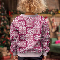 Akala Palaka Quilt Hawaii Kid Ugly Christmas Sweater Hawaiian Tropical Monstera Sea Turtle